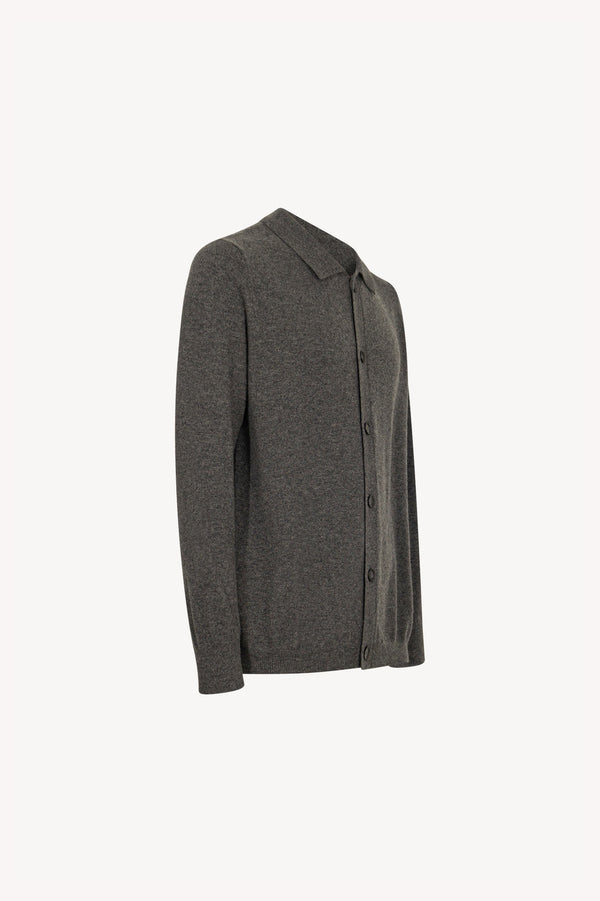 Cardigan collo a Camicia in Puro Cashmere Flanella
