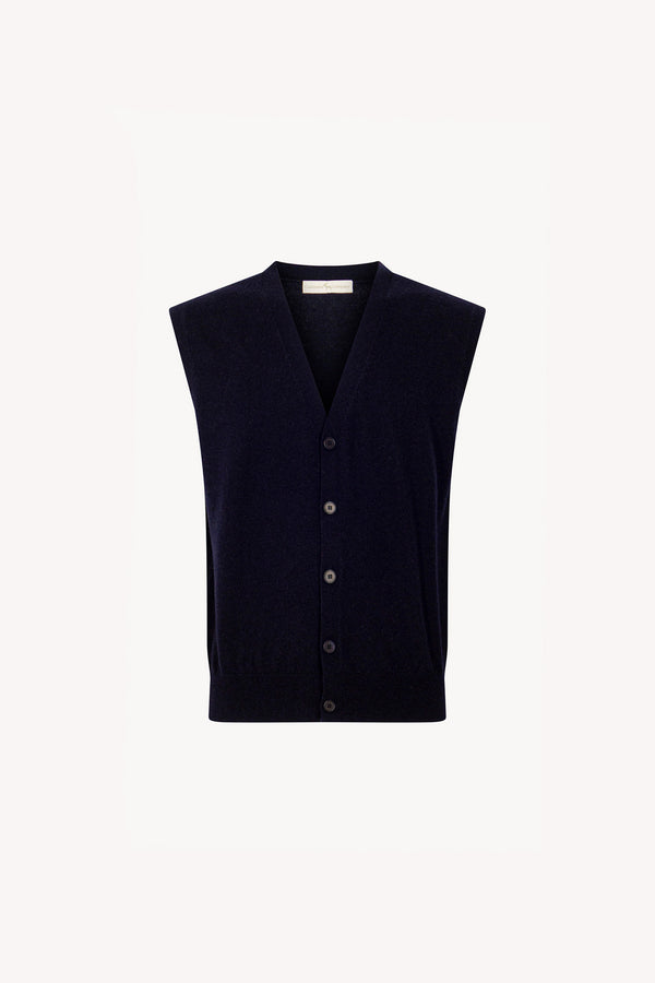Gilet con Bottoni in Puro Cashmere Navy