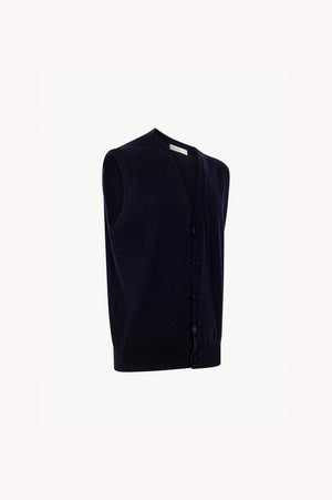 Gilet con Bottoni in Puro Cashmere Navy