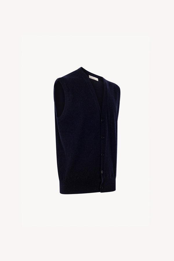Gilet con Bottoni in Puro Cashmere Navy