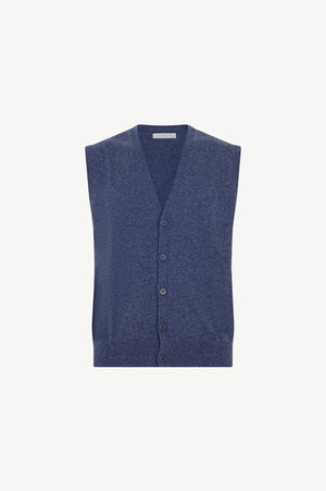 Gilet con Bottoni in Puro Cashmere Denim Scuro