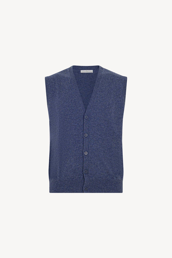 Gilet con Bottoni in Puro Cashmere Denim Scuro