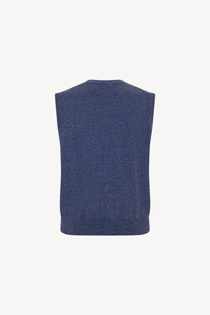 Gilet con Bottoni in Puro Cashmere Denim Scuro