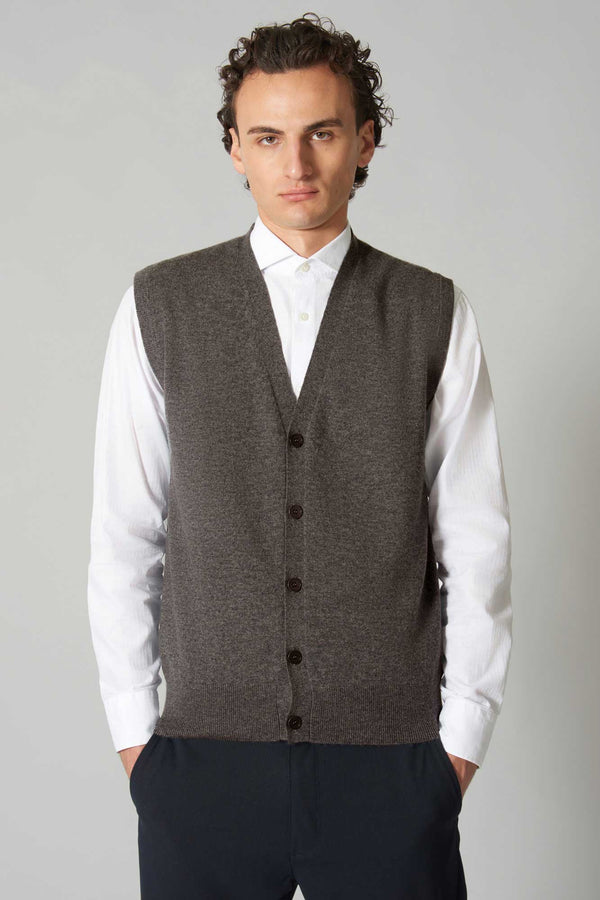 Gilet con Bottoni in Puro Cashmere Flanella