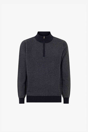 Lupetto Mezza Zip Jacquard in Puro Cashmere Oceano