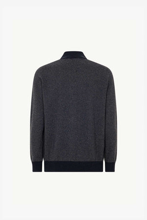 Lupetto Mezza Zip Jacquard in Puro Cashmere Oceano