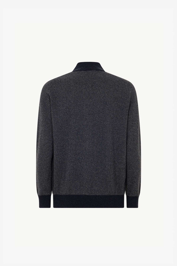 Lupetto Mezza Zip Jacquard in Puro Cashmere Oceano