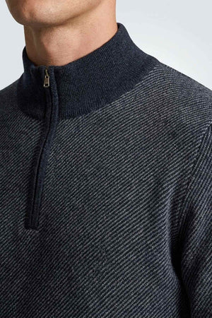 Lupetto Mezza Zip Jacquard in Puro Cashmere Oceano
