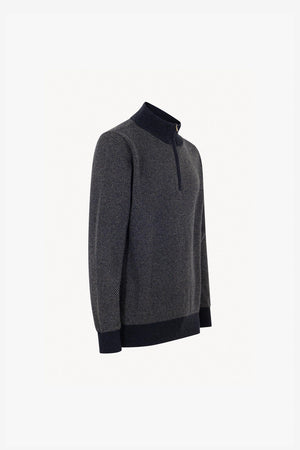 Lupetto Mezza Zip Jacquard in Puro Cashmere Oceano