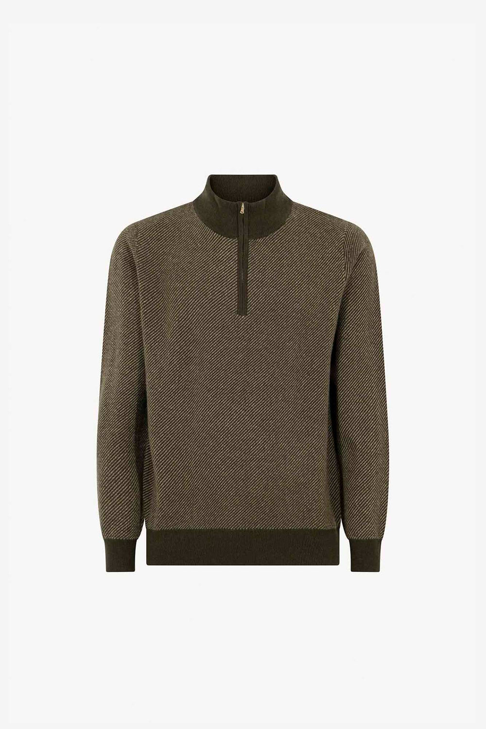 Lupetto Mezza Zip Jacquard in Puro Cashmere Bosco