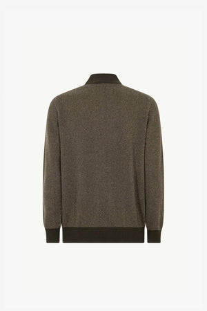 Dark Green Pure Cashmere Jacquard Half-Zip Mock Neck Sweater