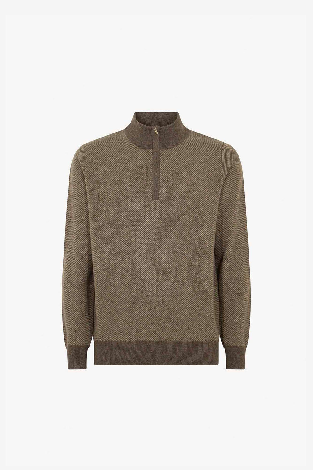 Lupetto Mezza Zip Jacquard in Puro Cashmere Corteccia