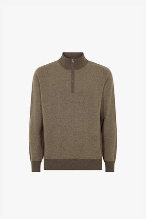 Lupetto Mezza Zip Jacquard in Puro Cashmere Corteccia