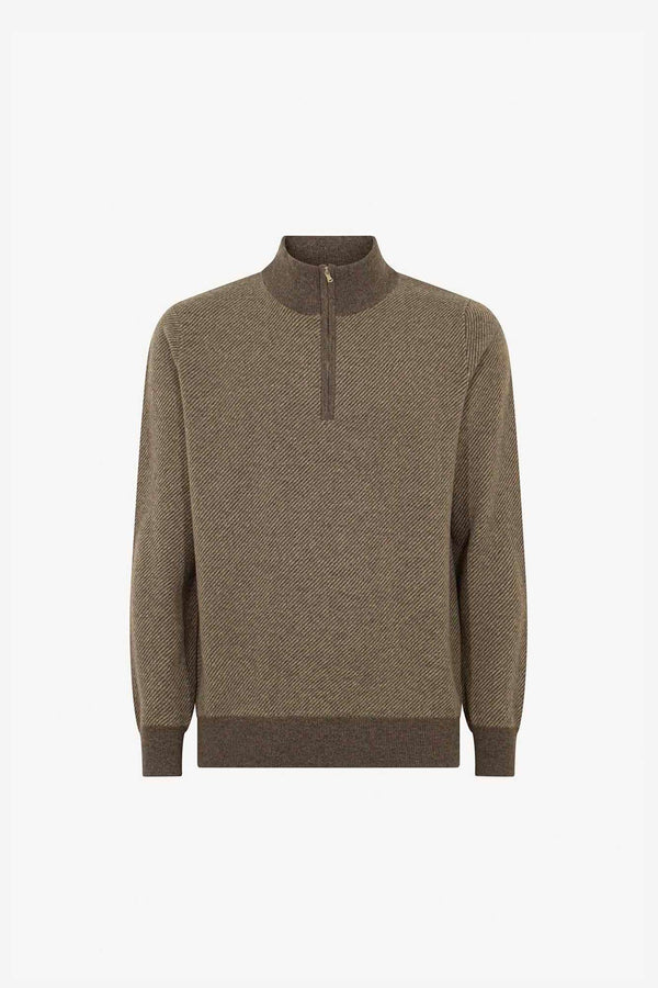 Lupetto Mezza Zip Jacquard in Puro Cashmere Corteccia