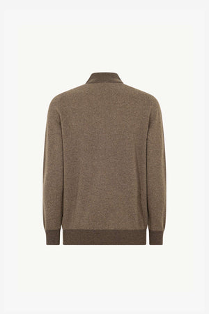 Lupetto Mezza Zip Jacquard in Puro Cashmere Corteccia