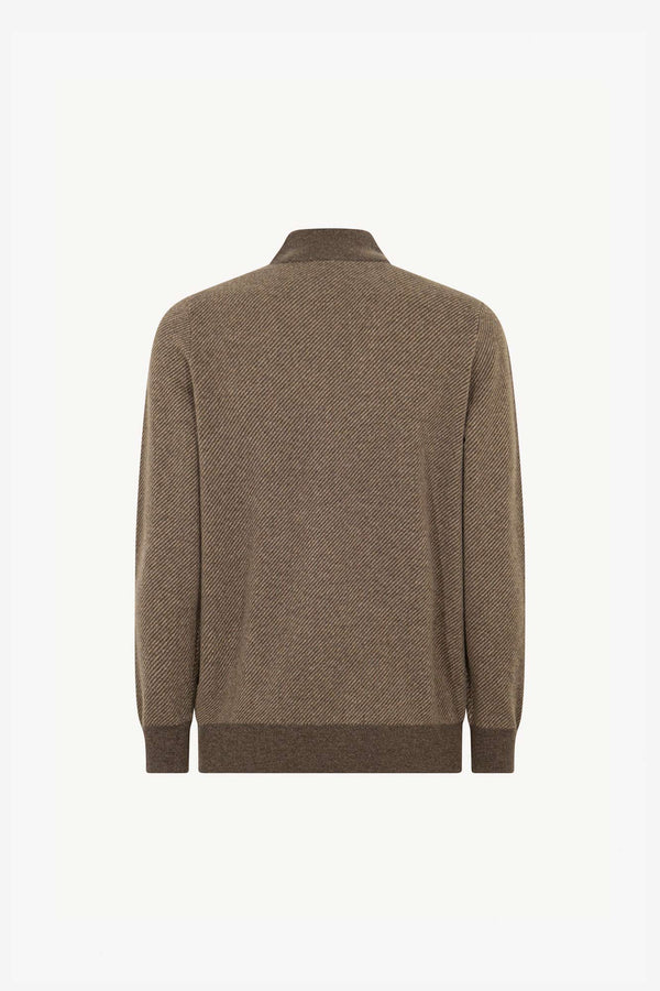 Lupetto Mezza Zip Jacquard in Puro Cashmere Corteccia