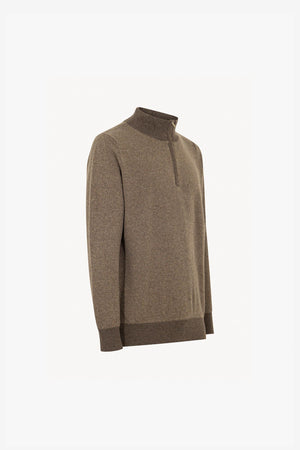 Lupetto Mezza Zip Jacquard in Puro Cashmere Corteccia