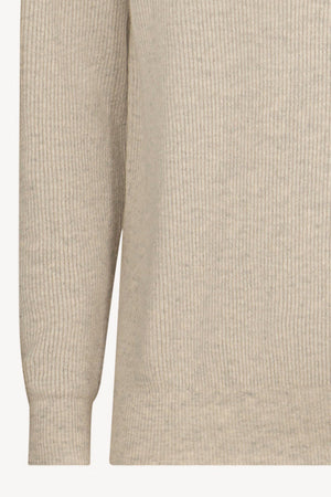 Greige Pure Cashmere English Rib Half-Zip Mock Neck Sweater