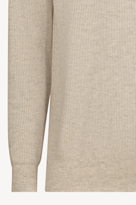 Greige Pure Cashmere English Rib Half-Zip Mock Neck Sweater