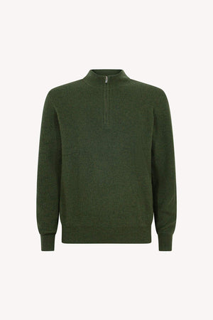 Lupetto Mezza Zip a Costa Inglese in Puro Cashmere Loden