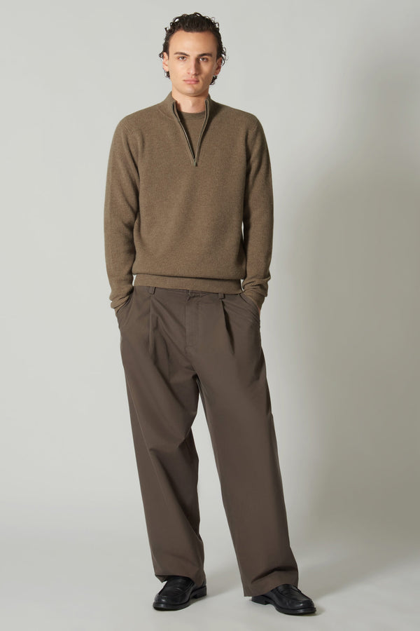 Lupetto Mezza Zip a Costa Inglese in Puro Cashmere Loden