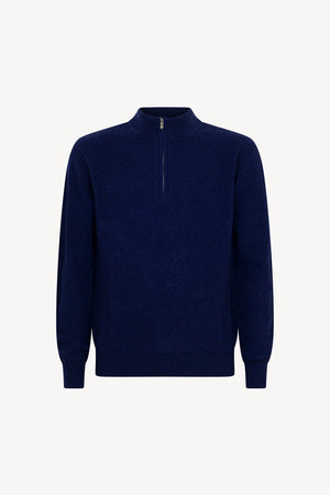 Lupetto Mezza Zip a Costa Inglese in Puro Cashmere Ink Blue