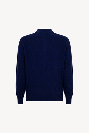 Lupetto Mezza Zip a Costa Inglese in Puro Cashmere Ink Blue