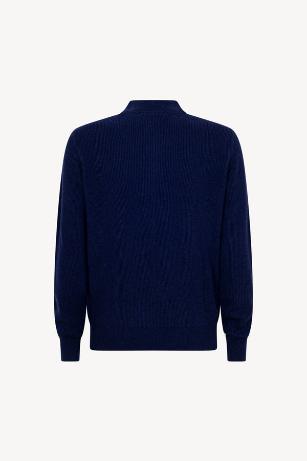 Lupetto Mezza Zip a Costa Inglese in Puro Cashmere Ink Blue
