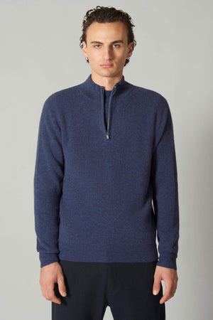 Lupetto Mezza Zip a Costa Inglese in Puro Cashmere Ink Blue