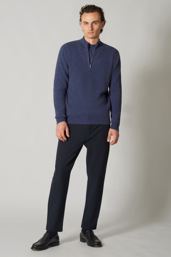 Lupetto Mezza Zip a Costa Inglese in Puro Cashmere Ink Blue