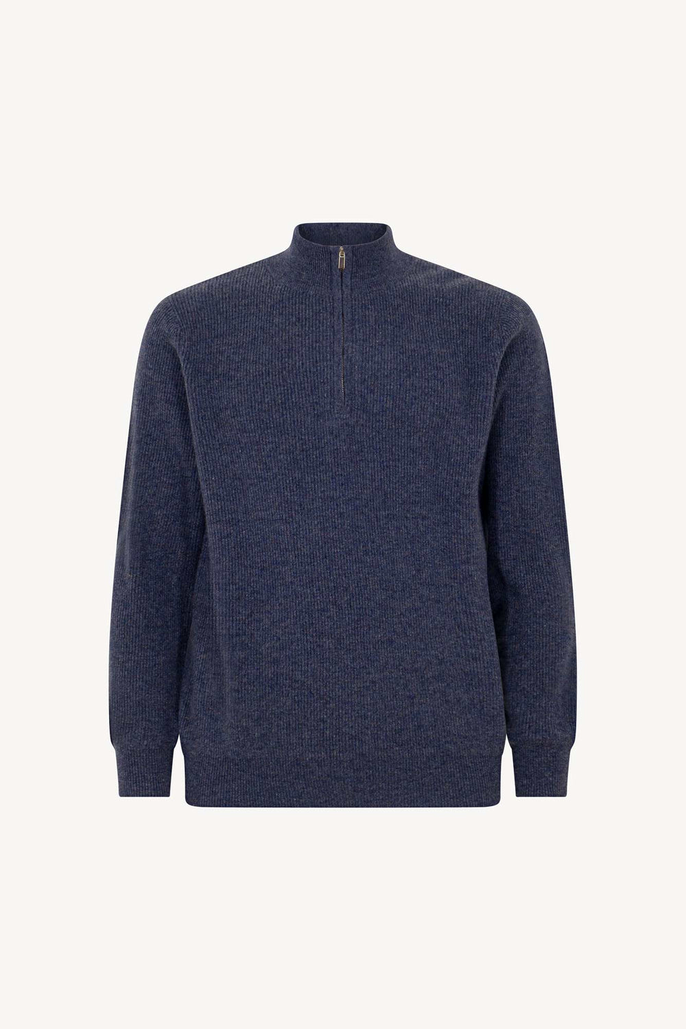 Lupetto Mezza Zip a Costa Inglese in Puro Cashmere Denim Scuro