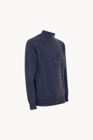 Lupetto Mezza Zip a Costa Inglese in Puro Cashmere Denim Scuro