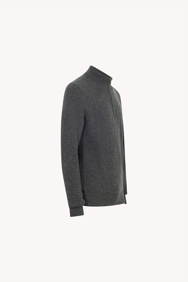 Lupetto Mezza Zip a Costa Inglese in Puro Cashmere Flanella