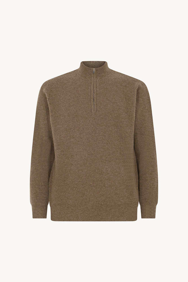 Lupetto Mezza Zip a Costa Inglese in Puro Cashmere Dune