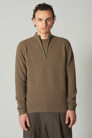 Lupetto Mezza Zip a Costa Inglese in Puro Cashmere Dune