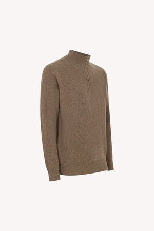 Lupetto Mezza Zip a Costa Inglese in Puro Cashmere Dune