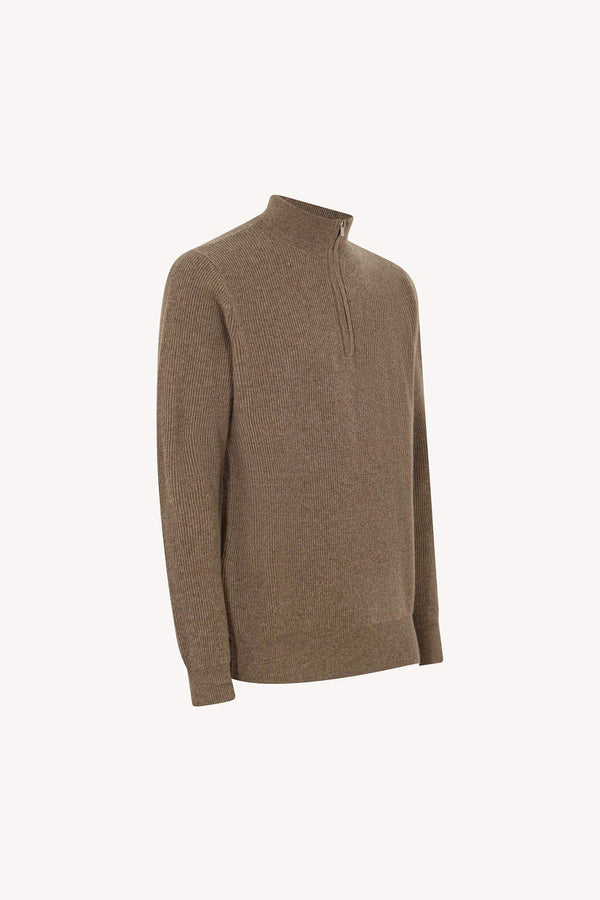 Lupetto Mezza Zip a Costa Inglese in Puro Cashmere Dune