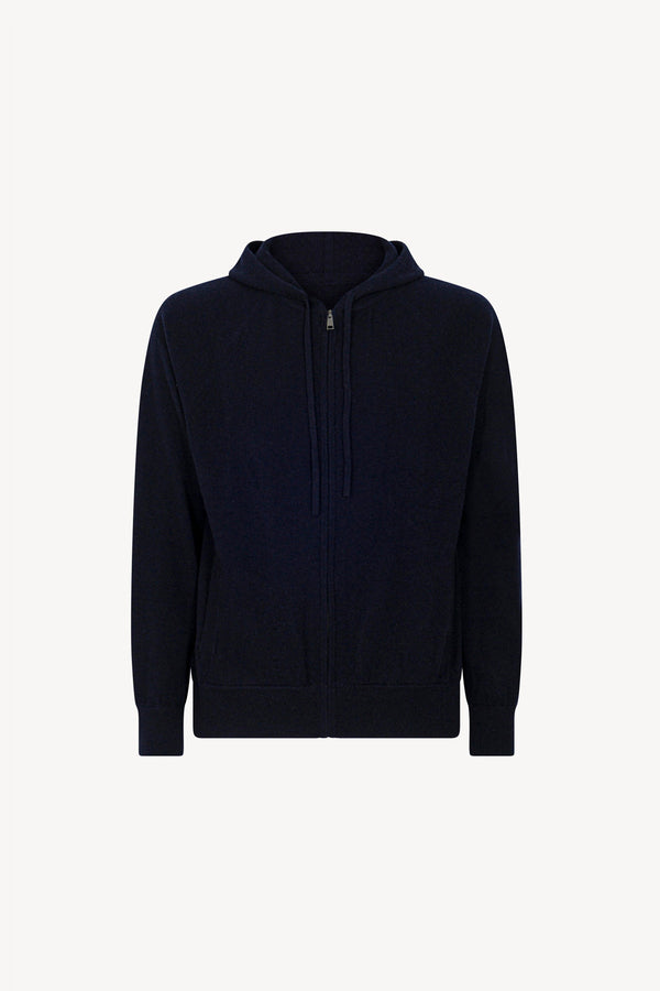 Felpa Uomo con Cappuccio in Puro Cashmere Navy