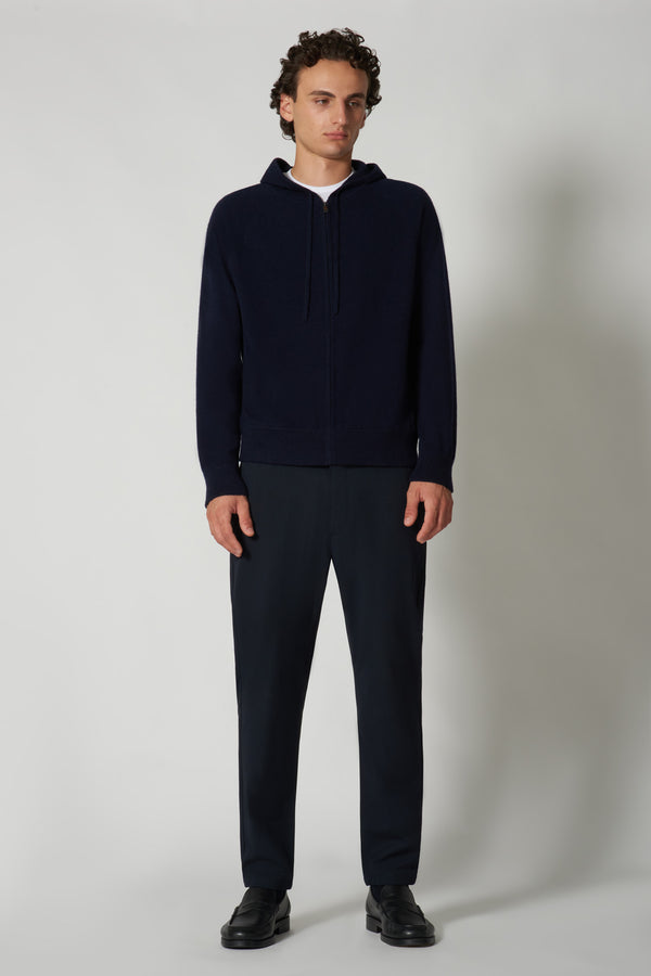 Felpa Uomo con Cappuccio in Puro Cashmere Navy