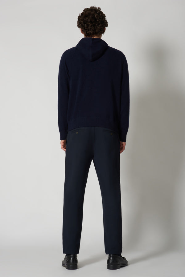 Felpa Uomo con Cappuccio in Puro Cashmere Navy