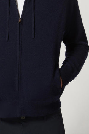 Felpa Uomo con Cappuccio in Puro Cashmere Navy