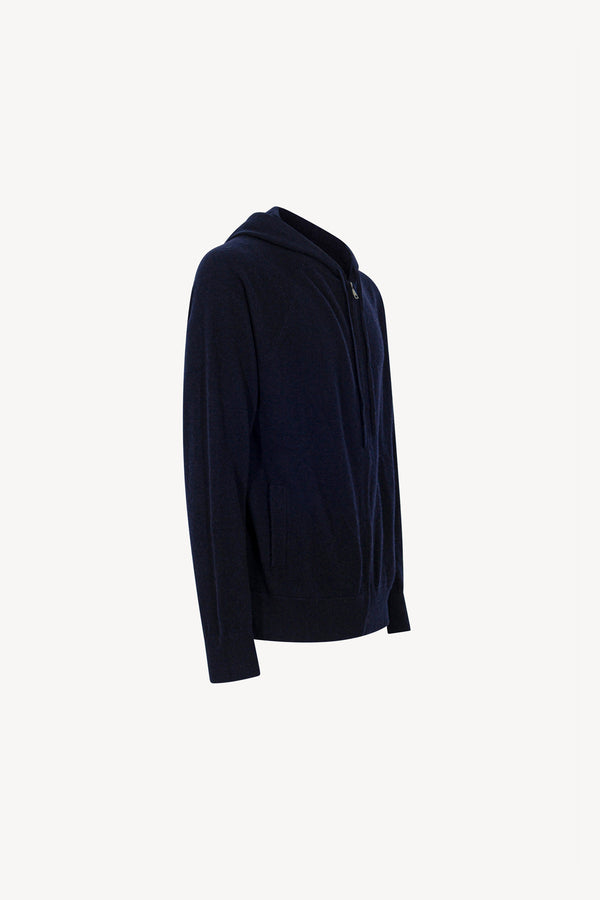 Felpa Uomo con Cappuccio in Puro Cashmere Navy