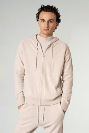 Felpa Uomo con Cappuccio in Puro Cashmere Avena