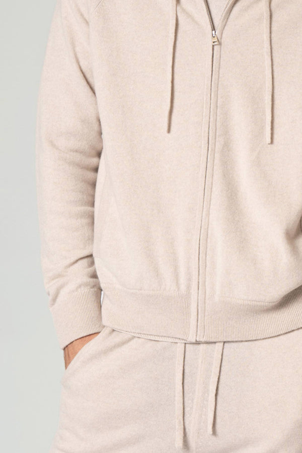 Felpa Uomo con Cappuccio in Puro Cashmere Avena