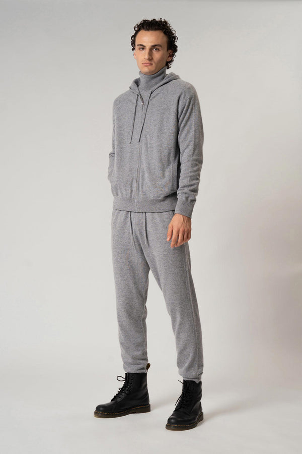 Felpa Uomo con Cappuccio in Puro Cashmere Silver