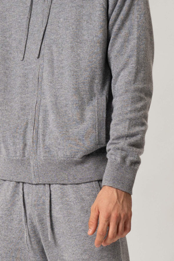 Felpa Uomo con Cappuccio in Puro Cashmere Silver