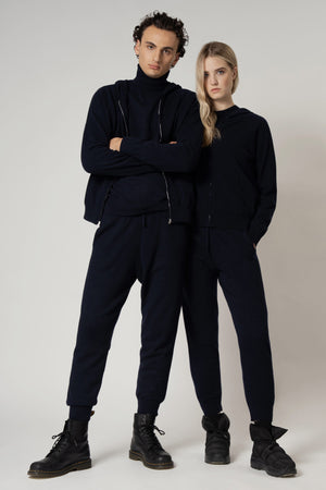 Pantaloni Jogging Unisex in Puro Cashmere Navy