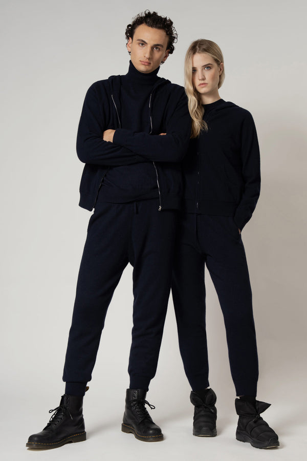 Pantaloni Jogging Unisex in Puro Cashmere Navy