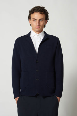 Blazer in Maglia Stoffa in Puro Cashmere Navy