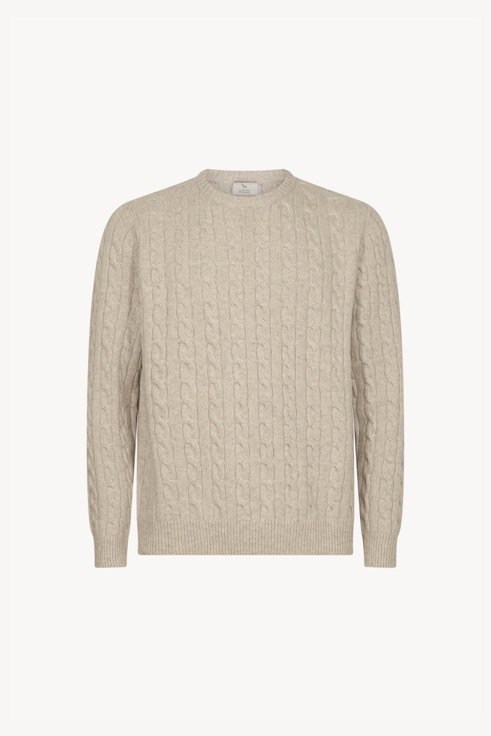 Maglia Girocollo a Trecce 6 Fili in Puro Cashmere Ghiaia